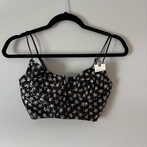 Anthropologie Sparkling Black and Silver Crop Top